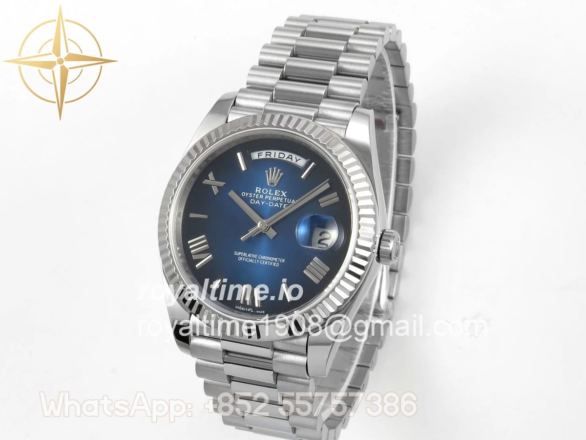 Rolex Day Date 40 SS TMF Blue Ombre Roman Dial on President Bracelet VR3255 (Weighted) 208g - Image 3