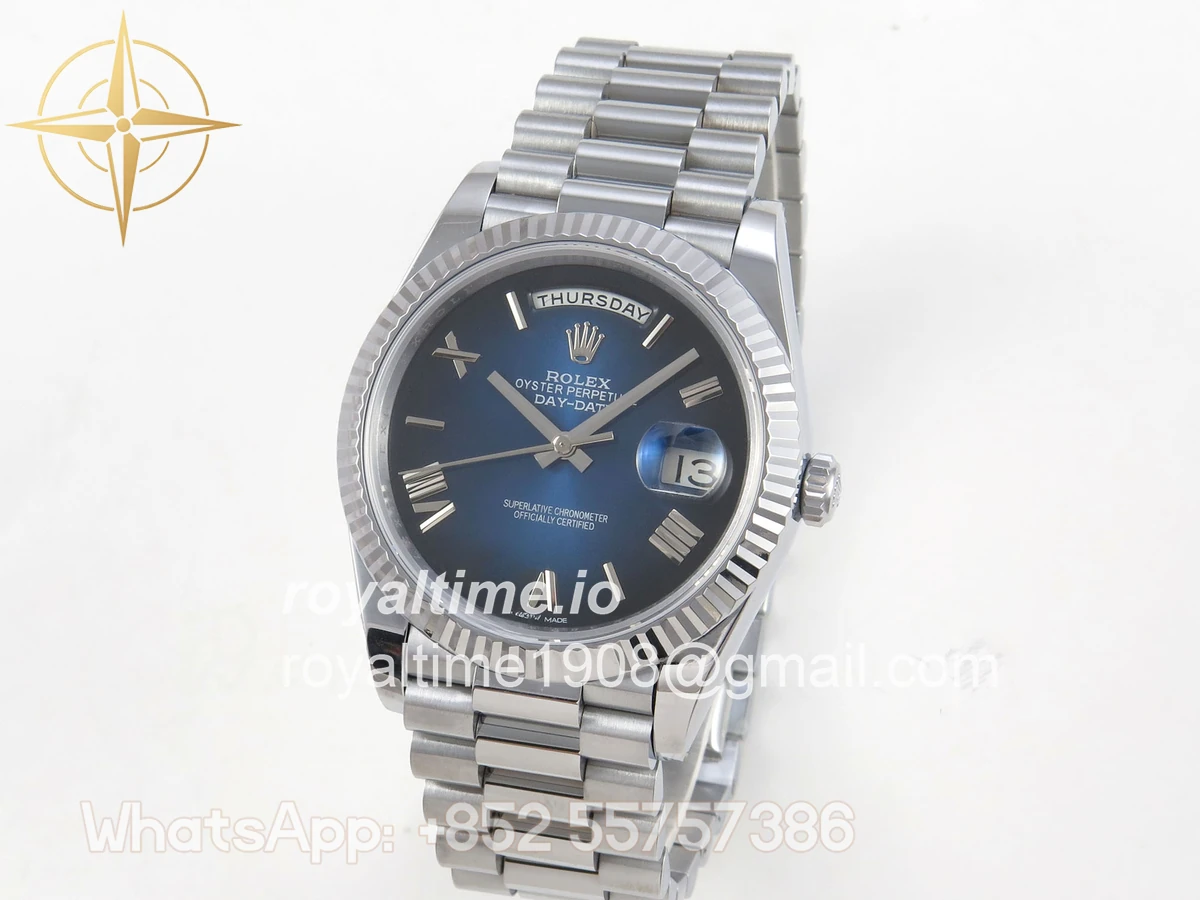 Rolex Day Date 40 SS TMF Blue Roman Dial on President Bracelet VR3255 (220g) - Image 3