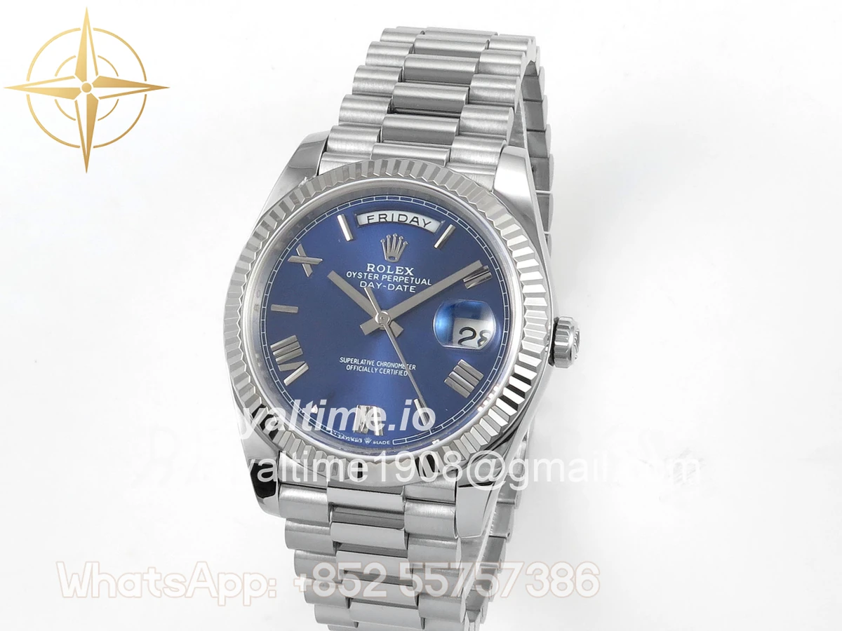 Rolex Day Date 40 SS TMF Blue Roman Dial on President Bracelet VR3255 (Weighted) 208g - Image 3