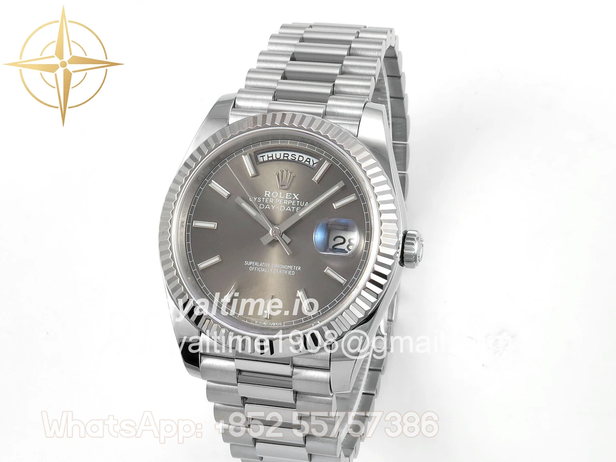 Rolex Day Date 40 SS TMF Gray Stick Dial on President Bracelet VR3255 (Weighted) 208g - Image 3