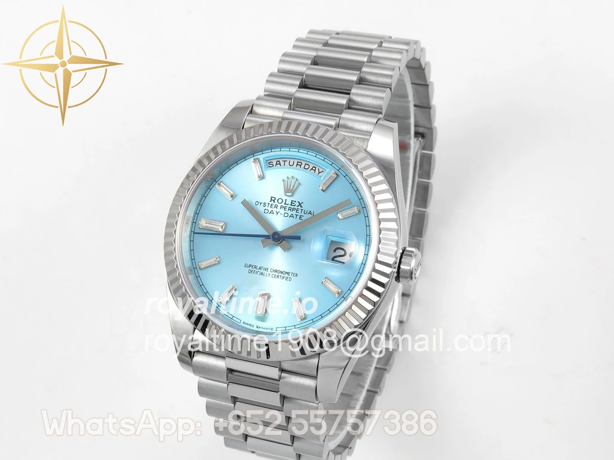 Rolex Day Date 40 SS TMF Ice Blue Crystal Dial on President Bracelet VR3255 (Weighted) 208g - Image 3