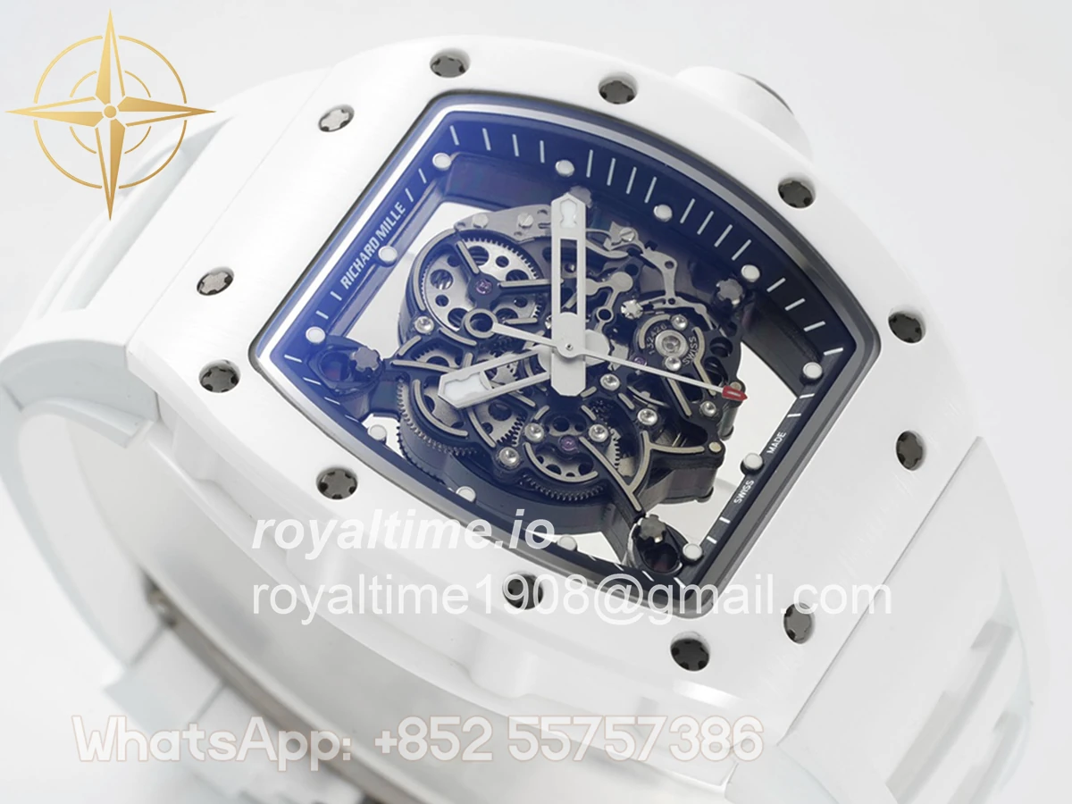 Richard Mille RM 055 White Bubba Watson White Ceramic on White Rubber RMUL2 - Image 3