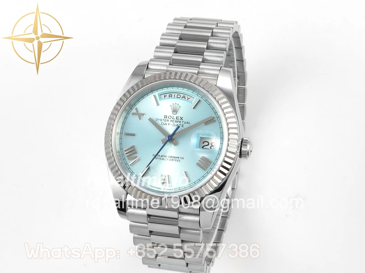 Rolex Day Date 40 SS TMF Ice Blue Roman Dial on President Bracelet VR3255 (Weighted) 208g - Image 3