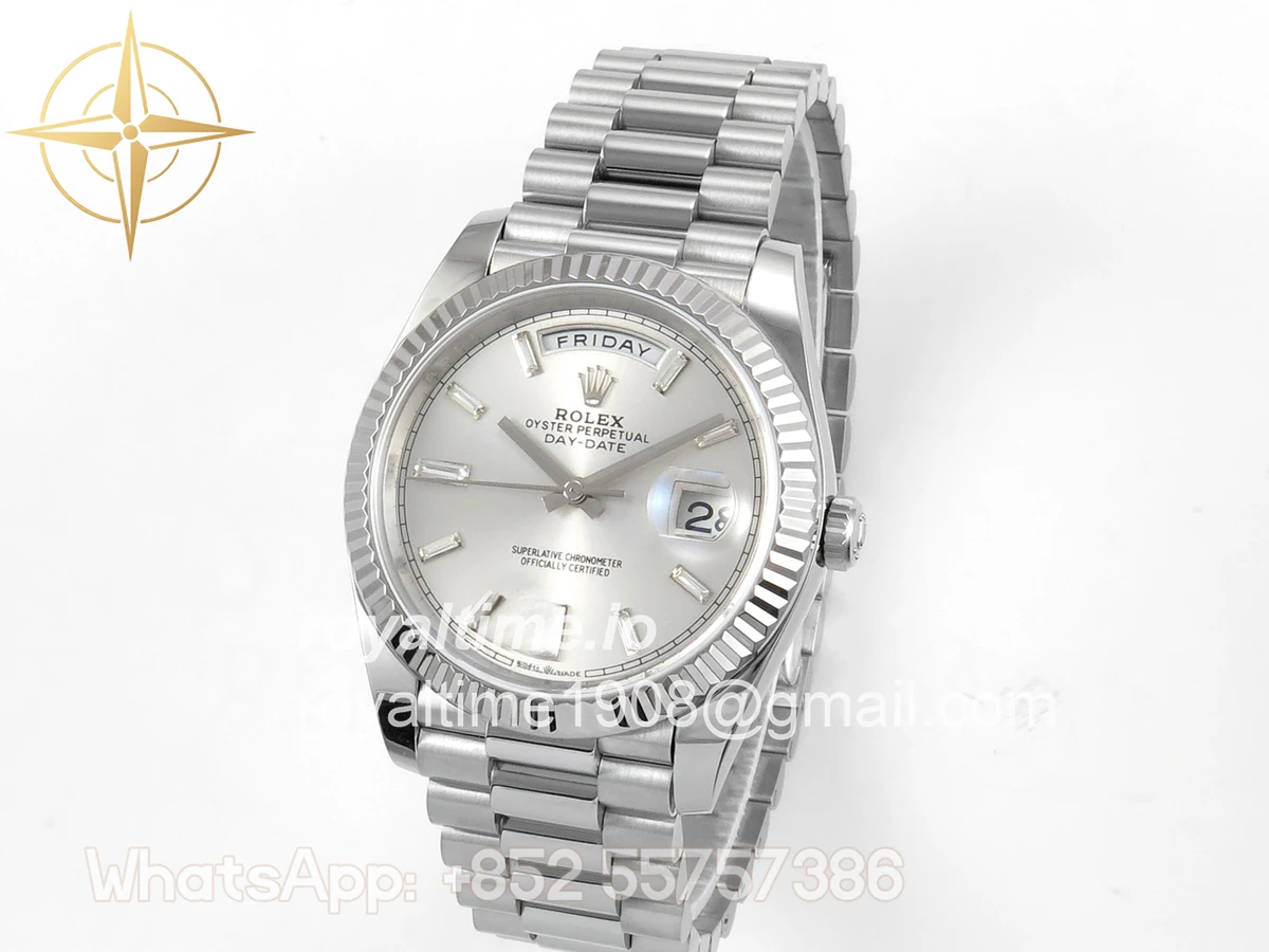 Rolex Day Date 40 SS TMF Silver Crystal Dial on President Bracelet VR3255 (Weighted) 208g - Image 3
