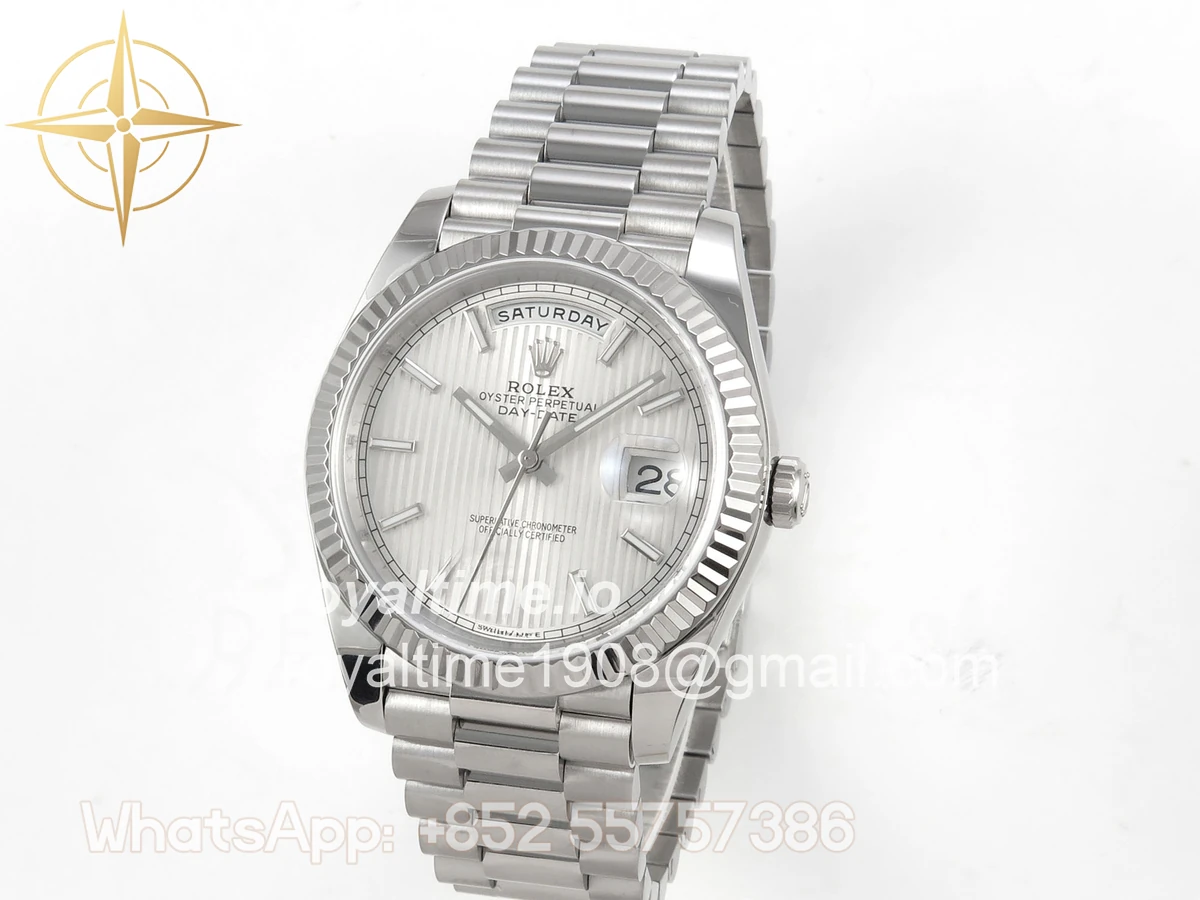 Rolex Day Date 40 SS TMF Silver Textured Stick Dial on President Bracelet VR3255 (Weighted) 208g - Image 3