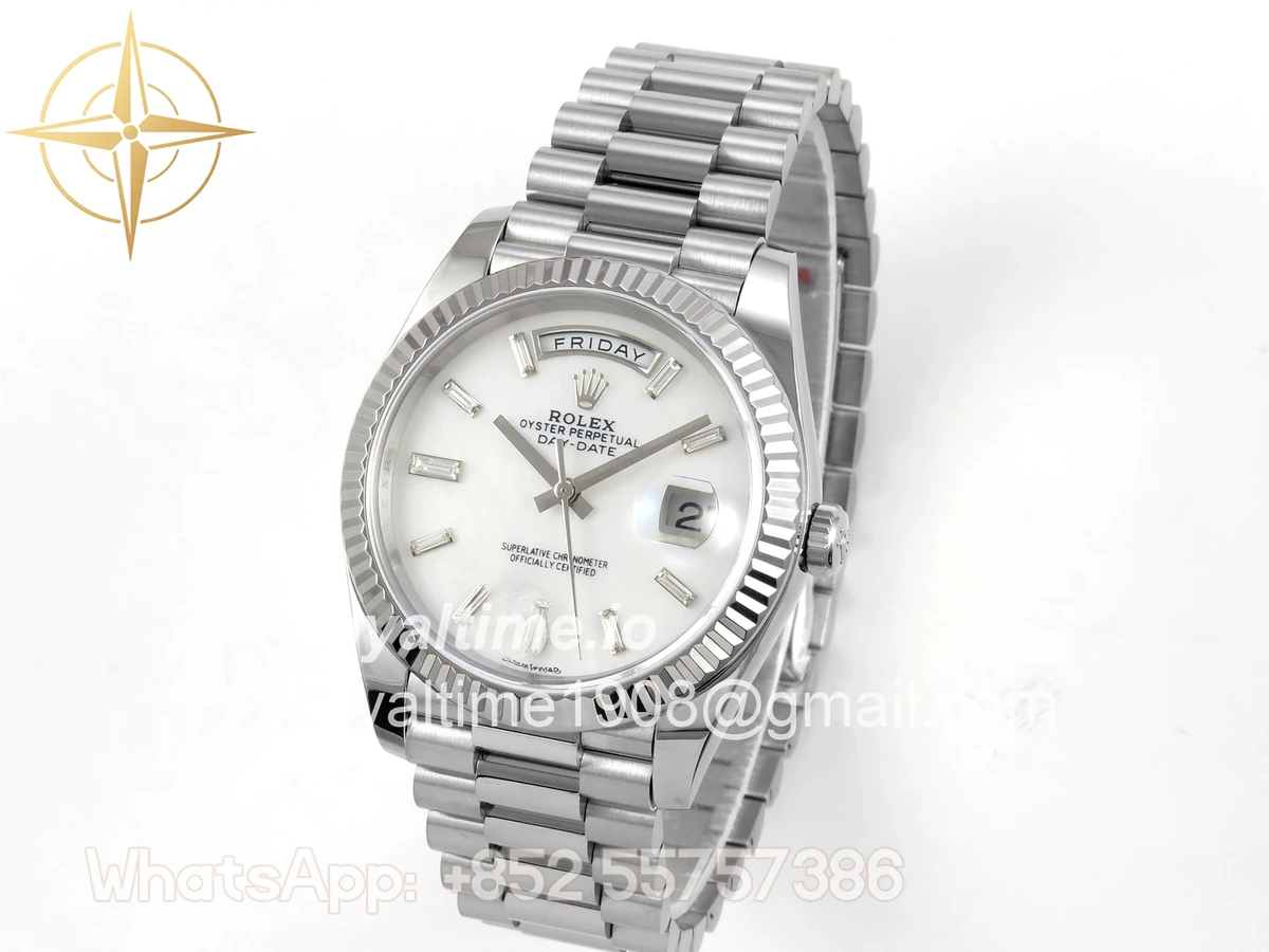Rolex Day Date 40 SS TMF White MOP Crystal Dial on President Bracelet VR3255 (Weighted) 208g - Image 3
