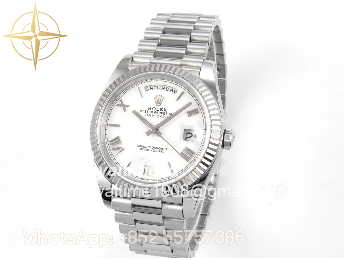 Rolex Day Date 40 SS TMF White Roman Dial on President Bracelet VR3255 (Weighted) 208g - Image 3