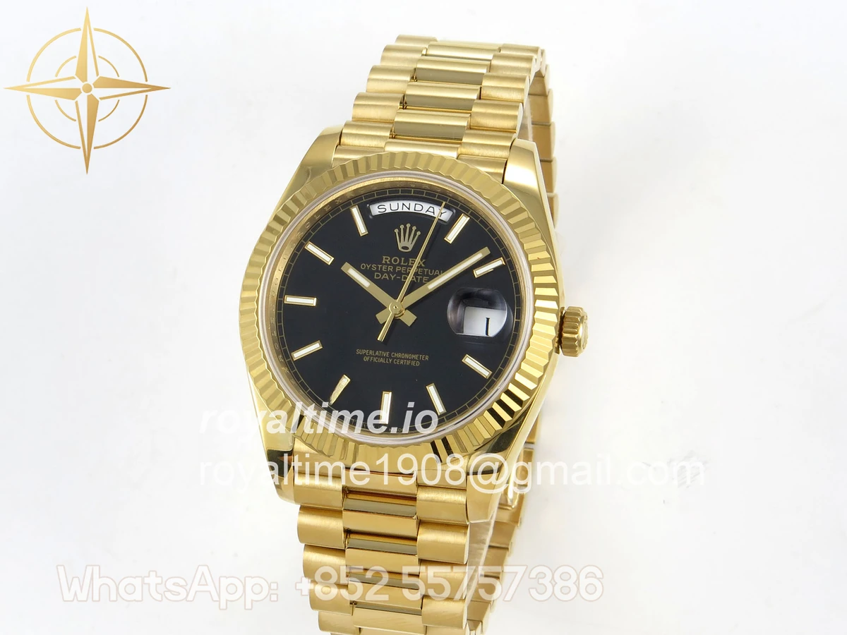 Rolex Day Date 40 YG 228238 QF Black Stick Dial on President Bracelet A2836 V6 (200g) - Image 3