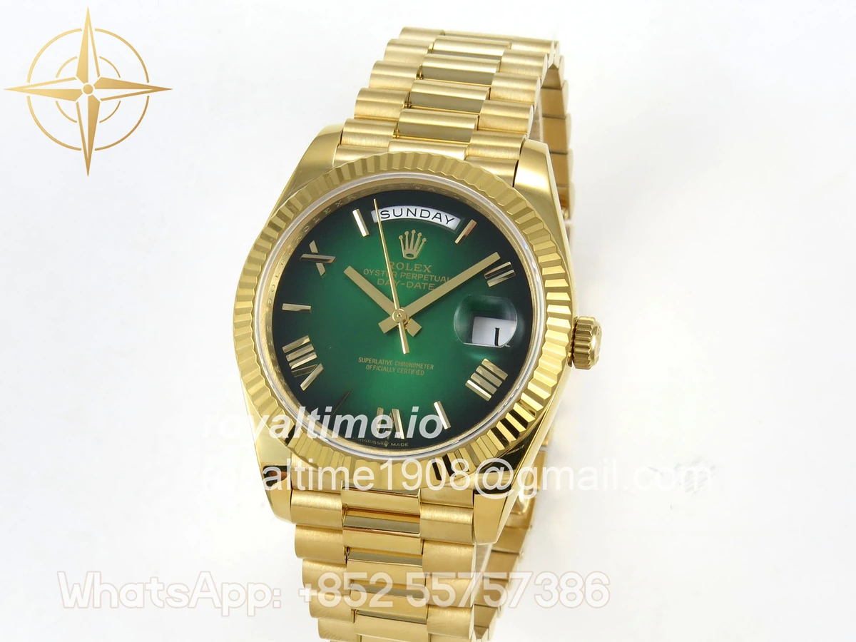Rolex Day Date 40 YG 228238 QF Green Ombre Roman Dial on President Bracelet A2836 V6 (200g) - Image 3