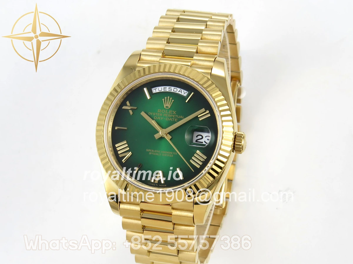 Rolex Day Date 40 YG 228238 QF Green Ombre Roman Dial on President Bracelet VR3255 V8 (190g) - Image 3