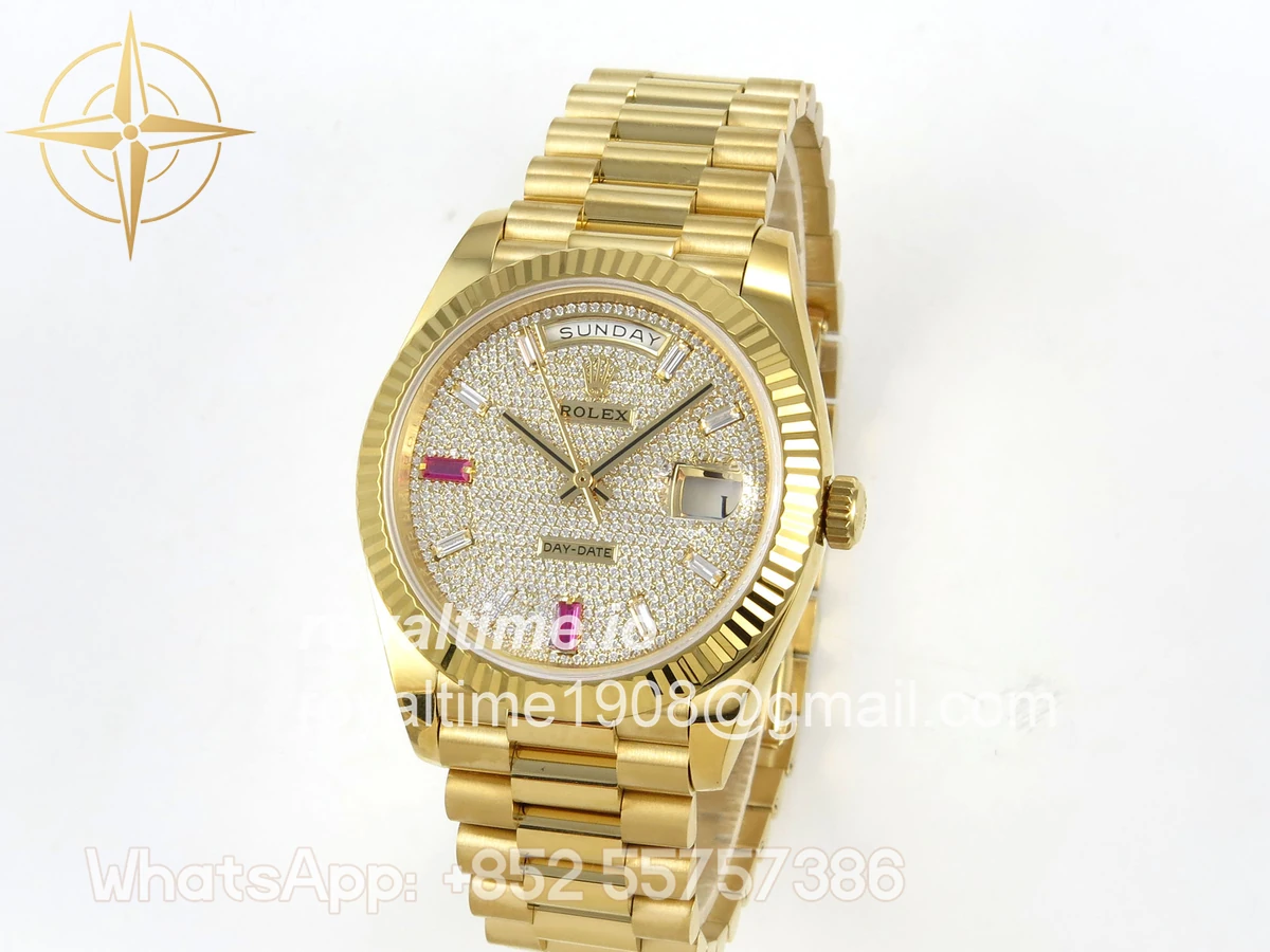 Rolex Day Date 40 YG 228238 QF Pave Diamond And Ruby Dial on President Bracelet A2836 V6 (200g) - Image 3