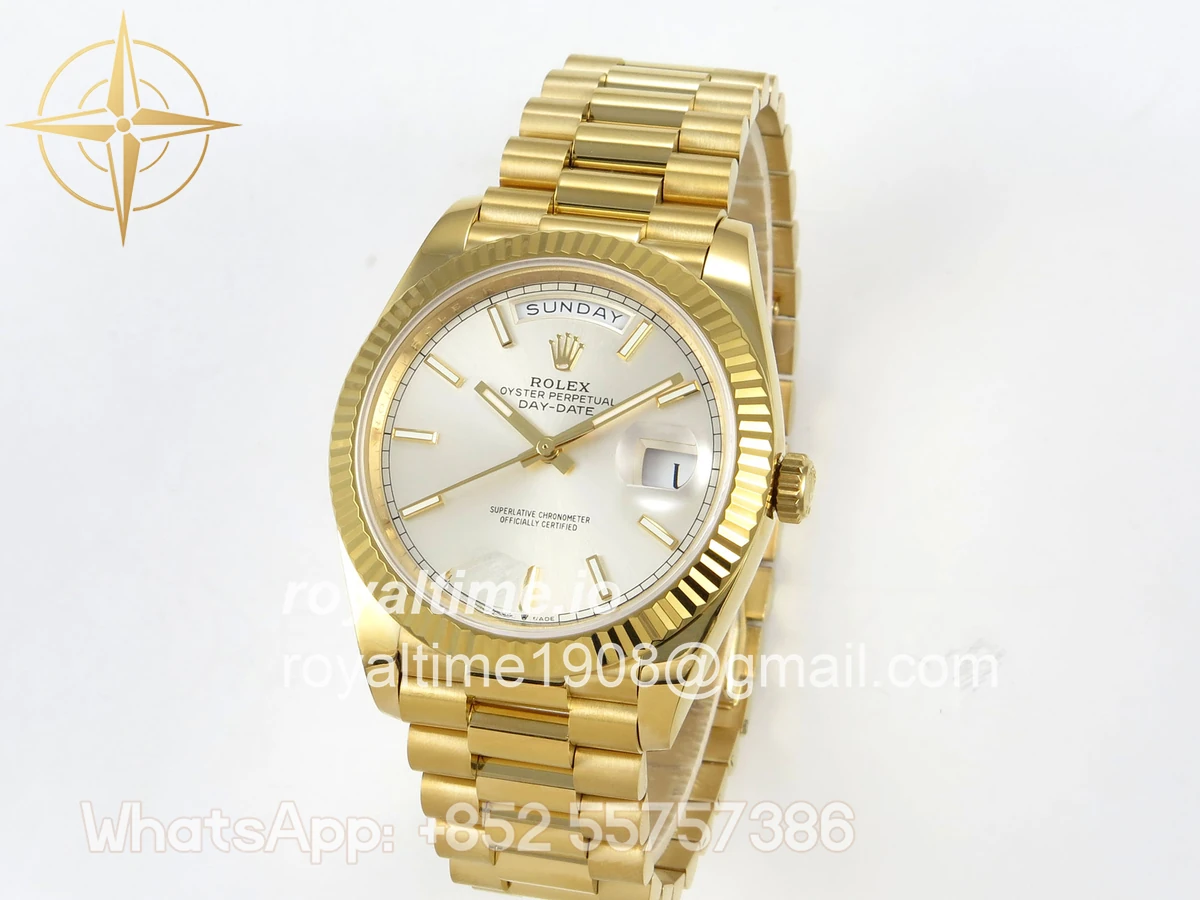 Rolex Day Date 40 YG 228238 QF Silver Stick Dial on President Bracelet A2836 V6 (200g) - Image 3