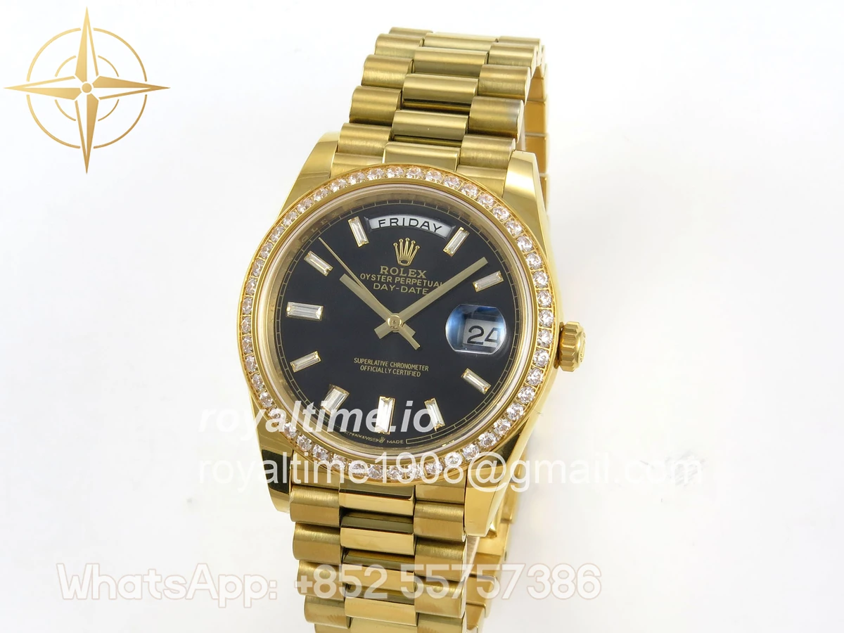 Rolex Day Date 40 YG TMF Black Crystal Dial Diamonds Bezel on President Bracelet VR3255 (220g) - Image 3