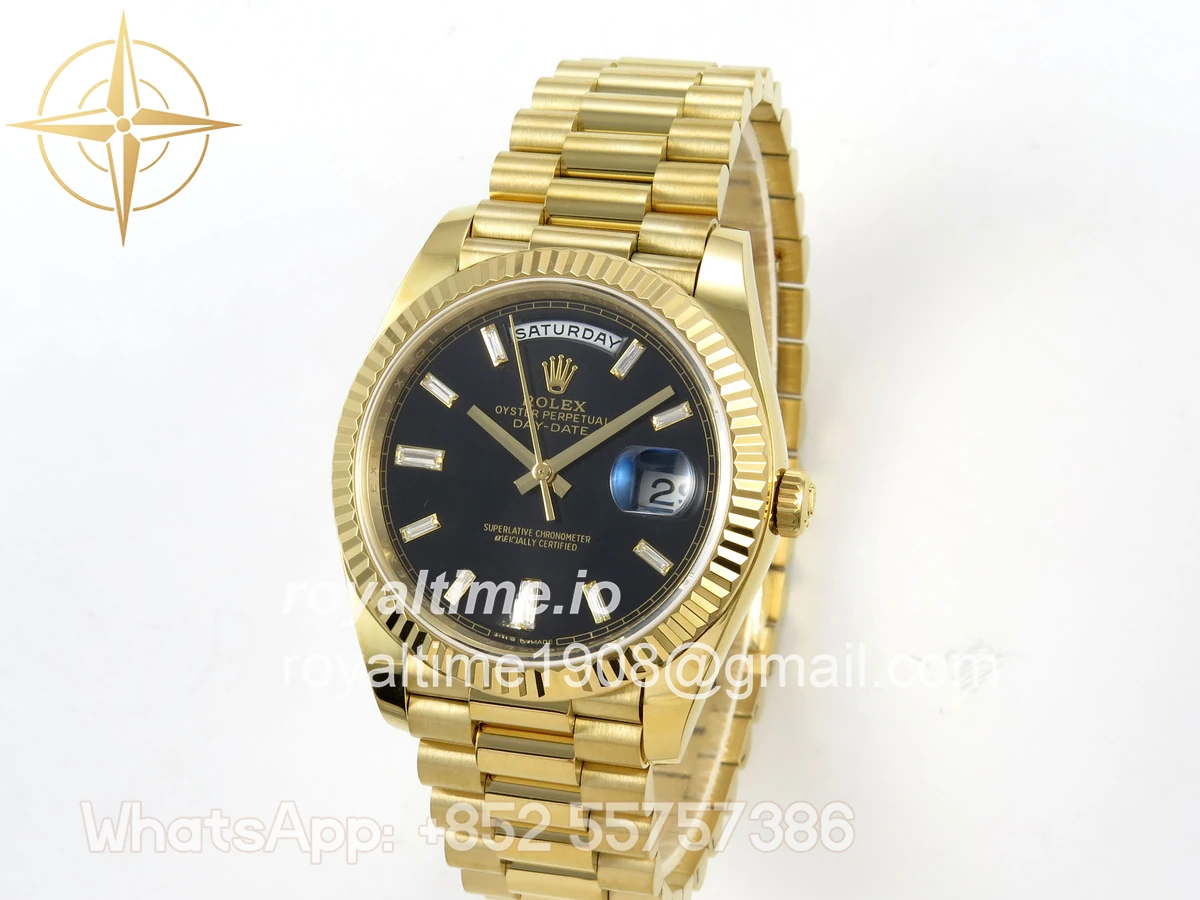 Rolex Day Date 40 YG TMF Black Diamonds Dial on President Bracelet VR3255 (Weighted) 208g - Image 3