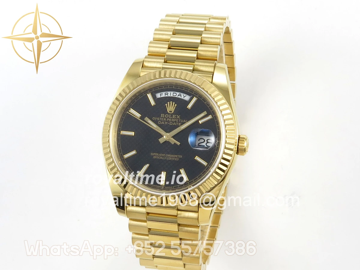 Rolex Day Date 40 YG TMF Black Textured Stick Dial on President Bracelet VR3255 - Image 3