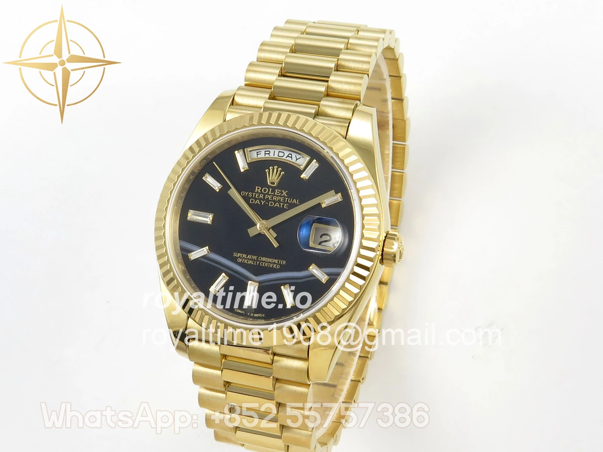 Rolex Day Date 40 YG TMF Black Wave Diamonds Dial on President Bracelet VR3255 (Weighted) 208g - Image 3