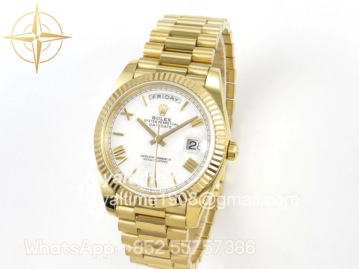 Rolex Day Date 40 YG TMF White Roman Dial on President Bracelet VR3255 (Weighted) 208g - Image 3