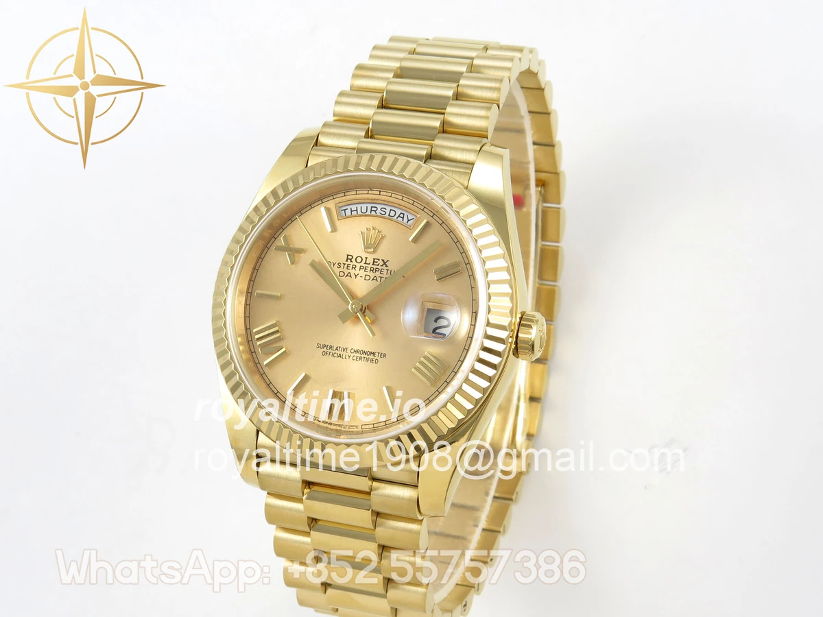 Rolex Day Date 40 YG TMF YG Roman Dial on President Bracelet VR3255 (Weighted) 208g - Image 3