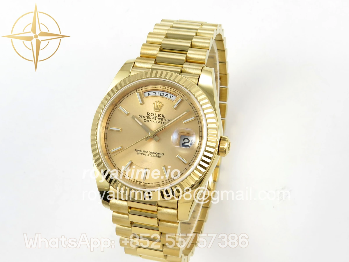 Rolex Day Date 40 YG TMF YG Stick Dial on President Bracelet VR3255 (Weighted) 208g - Image 3