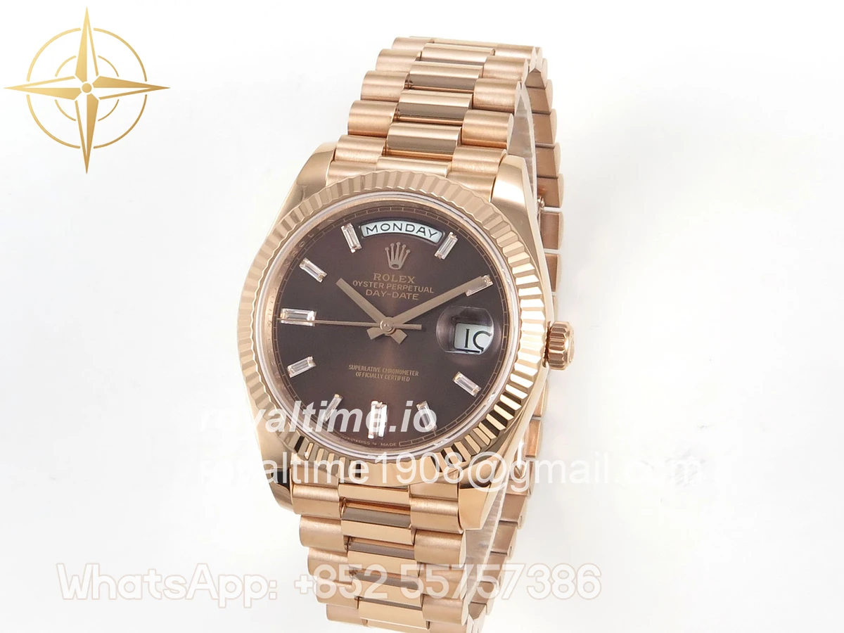 Rolex DayDate 40 RG QF 904L Steel Brown Crystal Dial on President Bracelet VR3255 V8 (Gain Weight) - Image 3