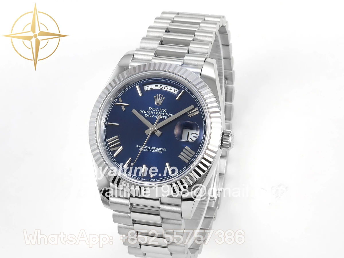 Rolex DayDate 40 SS QF 904L Steel Blue Roman Dial on President Bracelet VR3255 V8 (Gain Weight) - Image 3