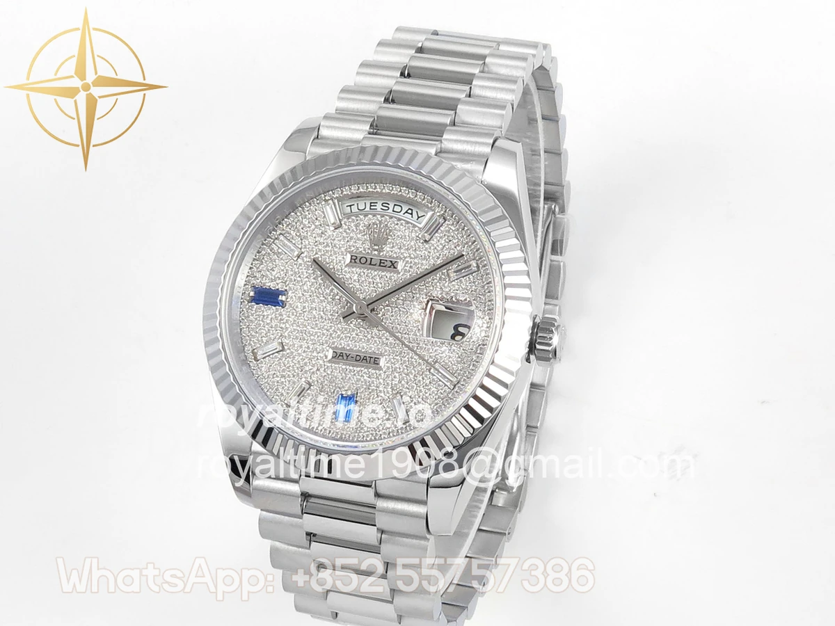Rolex DayDate 40 SS QF 904L Steel Diamonds Dial on President Bracelet VR3255 V8 (Gain Weight) - Image 3