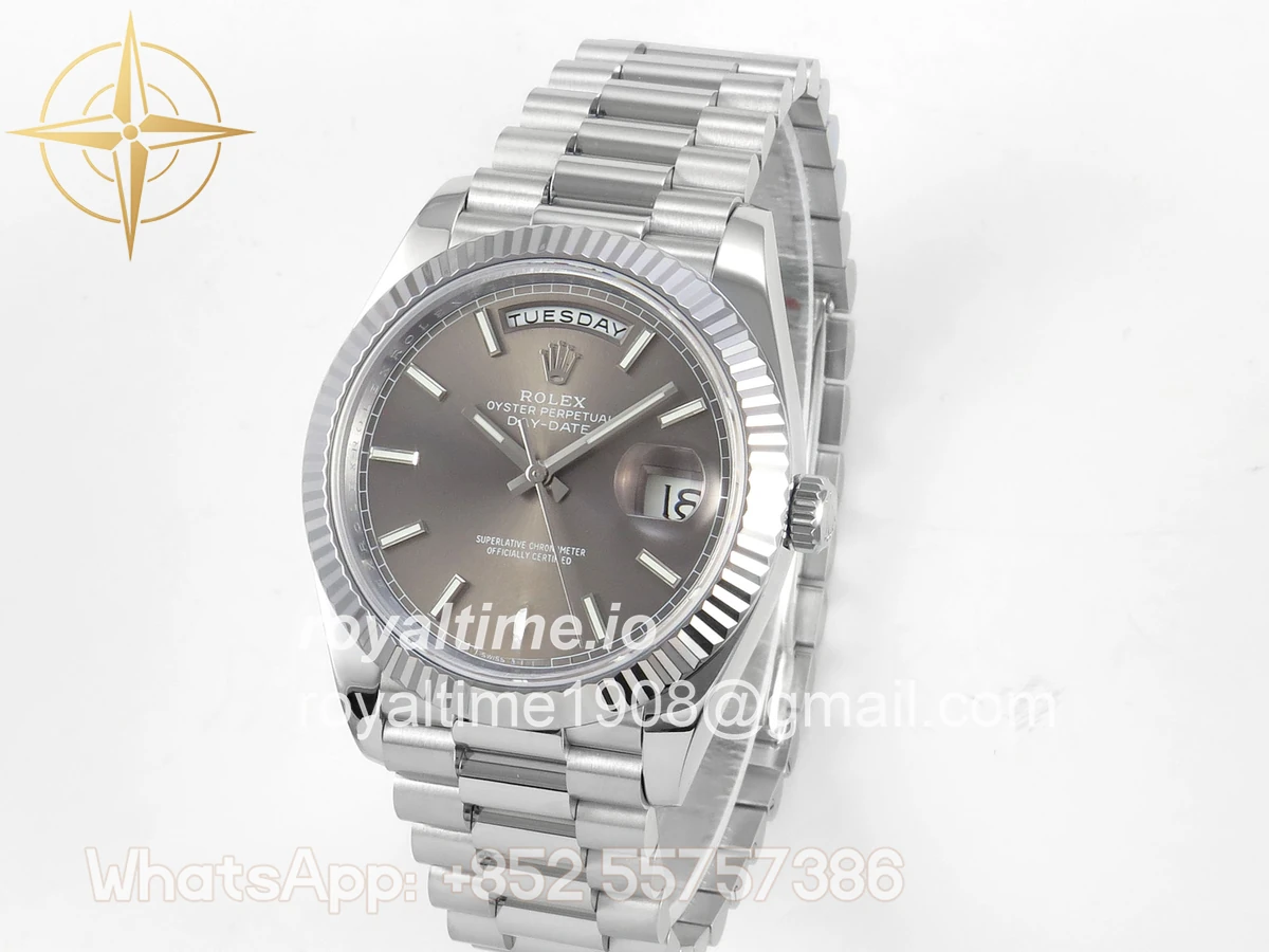 Rolex DayDate 40 SS QF 904L Steel Gray Stick Dial on President Bracelet VR3255 V8 (Gain Weight) - Image 3