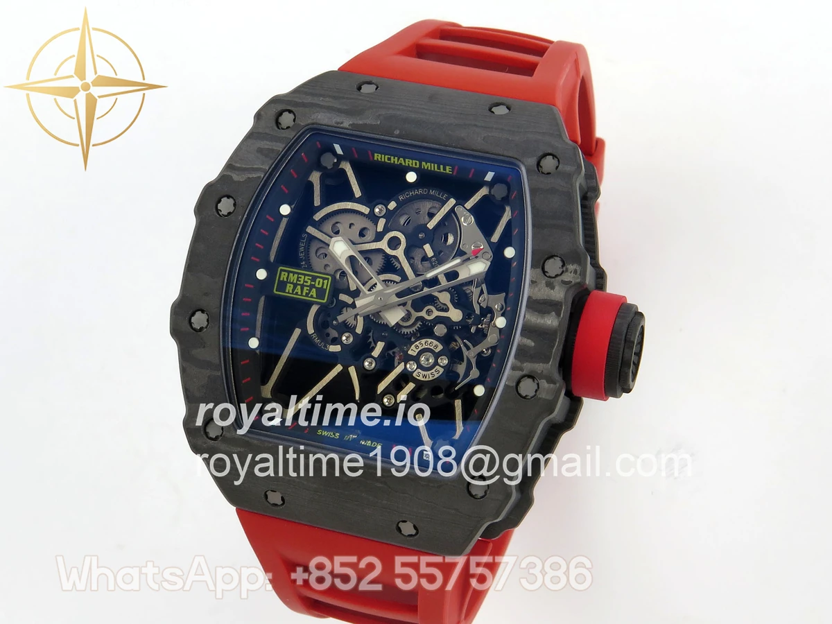 Richard Mille RM035-01 Black Carbon ZF Skeleton Dial On Red Rubber Strap RMUL2 - Image 3