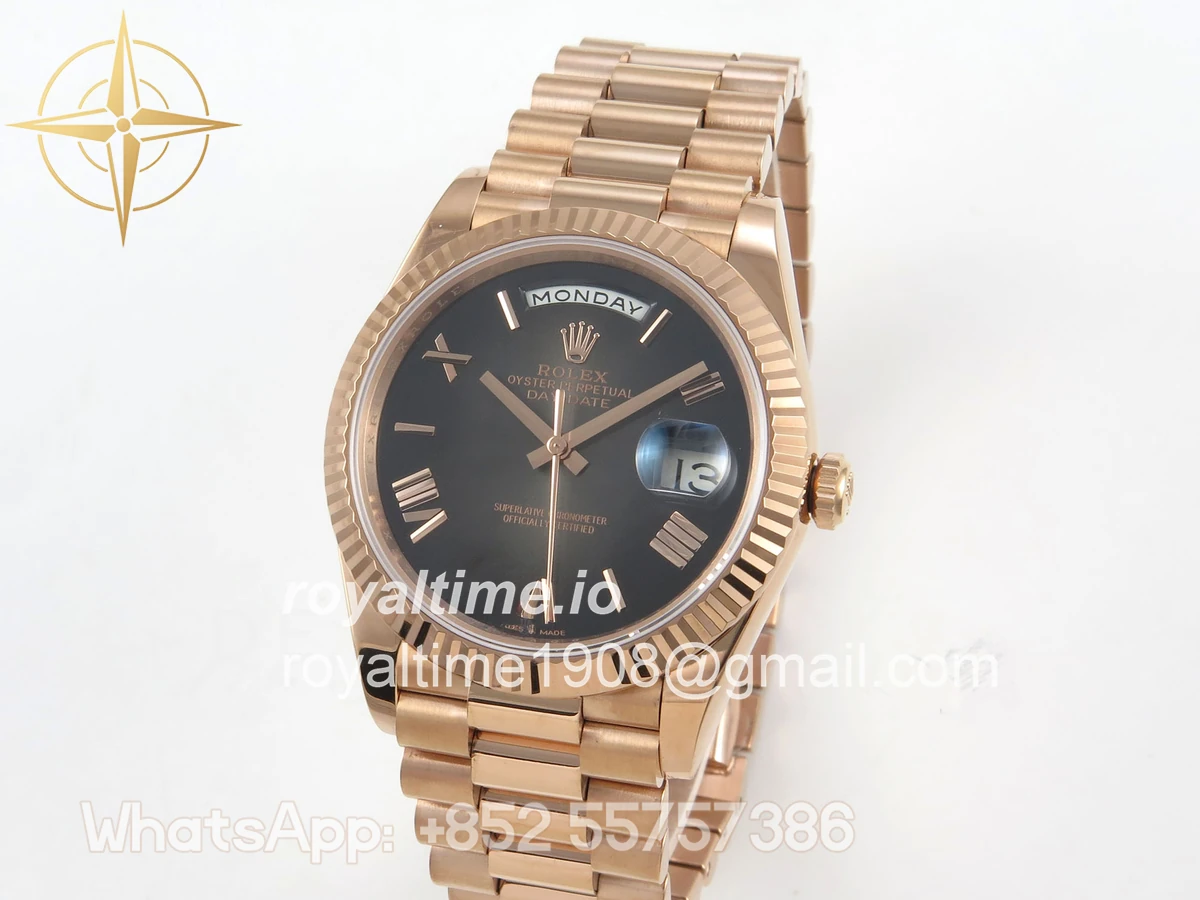 Rolex Day Date 40 RG TMF Brown Ombre Roman Dial on President Bracelet VR3255 (220g) - Image 3