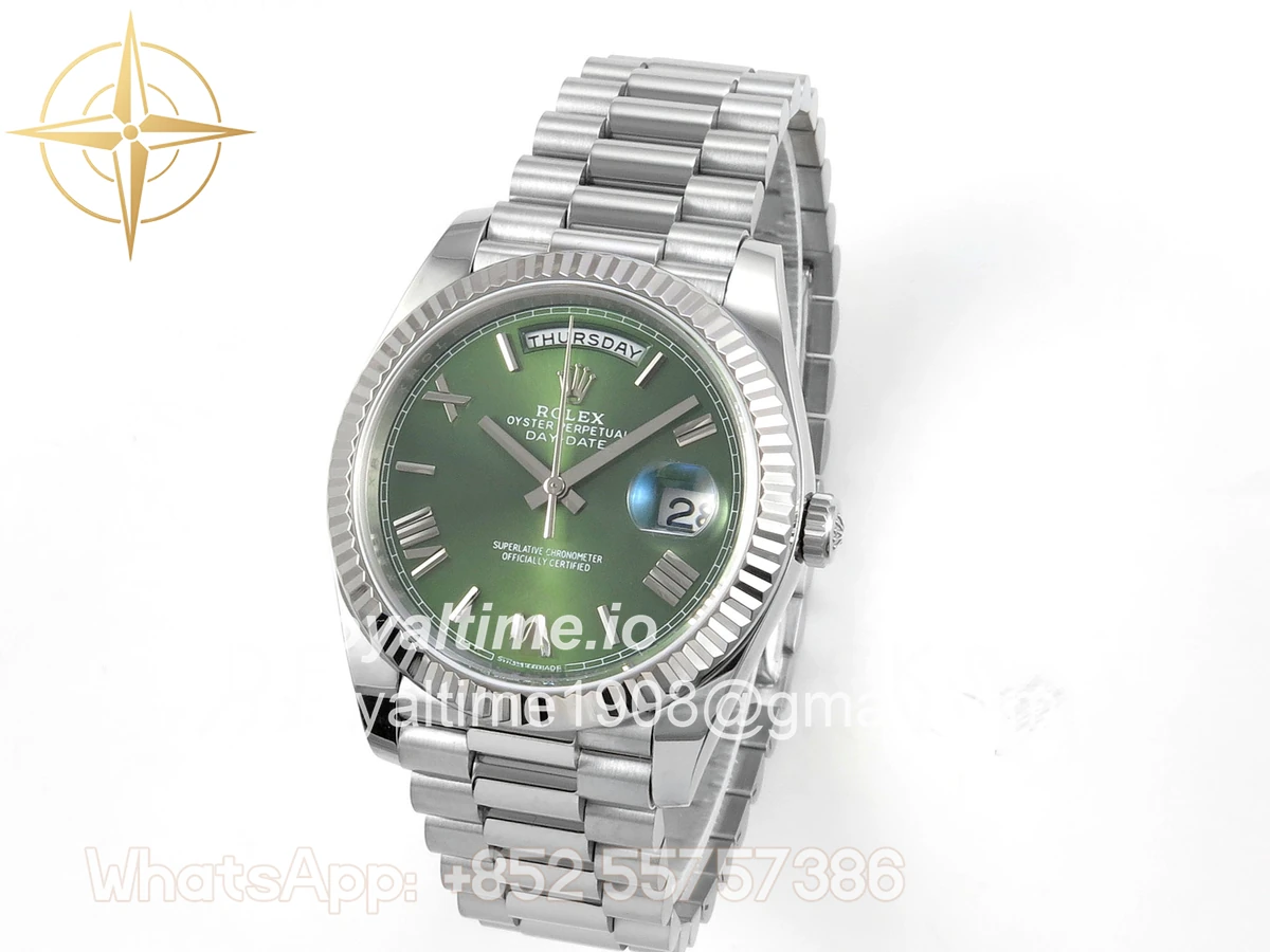 Rolex Day Date 40 SS TMF Green Roman Dial on President Bracelet VR3255 (Weighted) 208g - Image 3