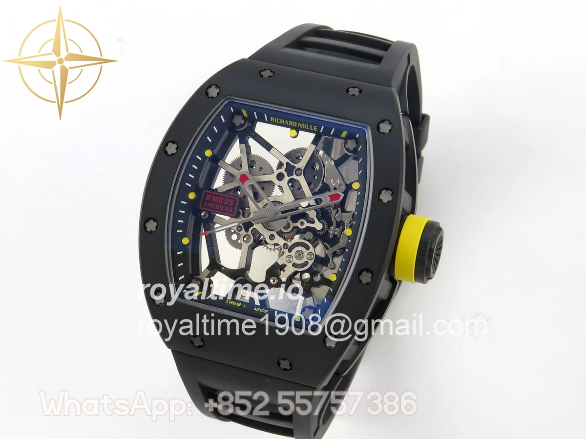 Richard Mille RM035 Americas Manual Carbon/Black Ceramic ZF Skeleton Dial On Black Rubber Strap RMUL1 - Image 3