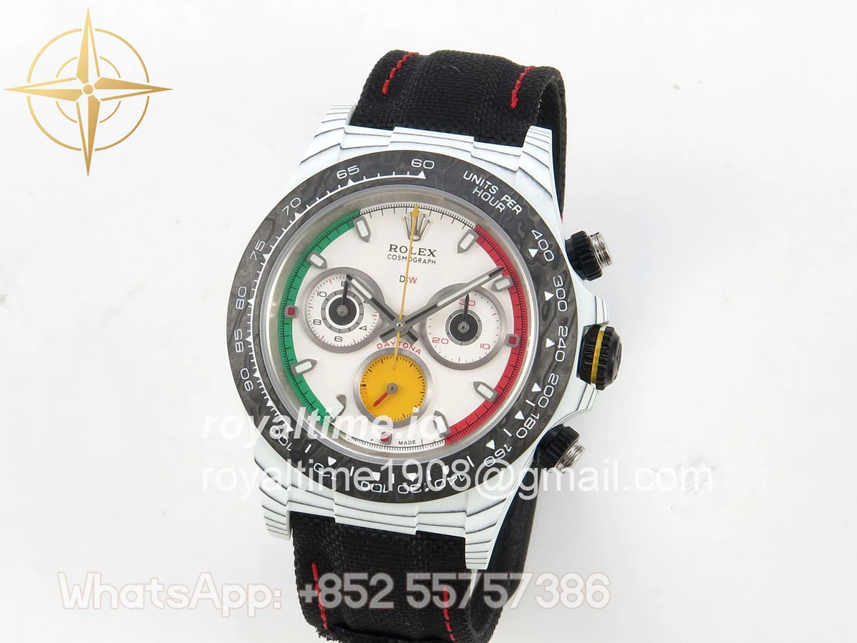 Rolex Daytona DIW Ferrari White Carbon DIWF White Dial on Black Nylon Strap DD4801 - Image 3