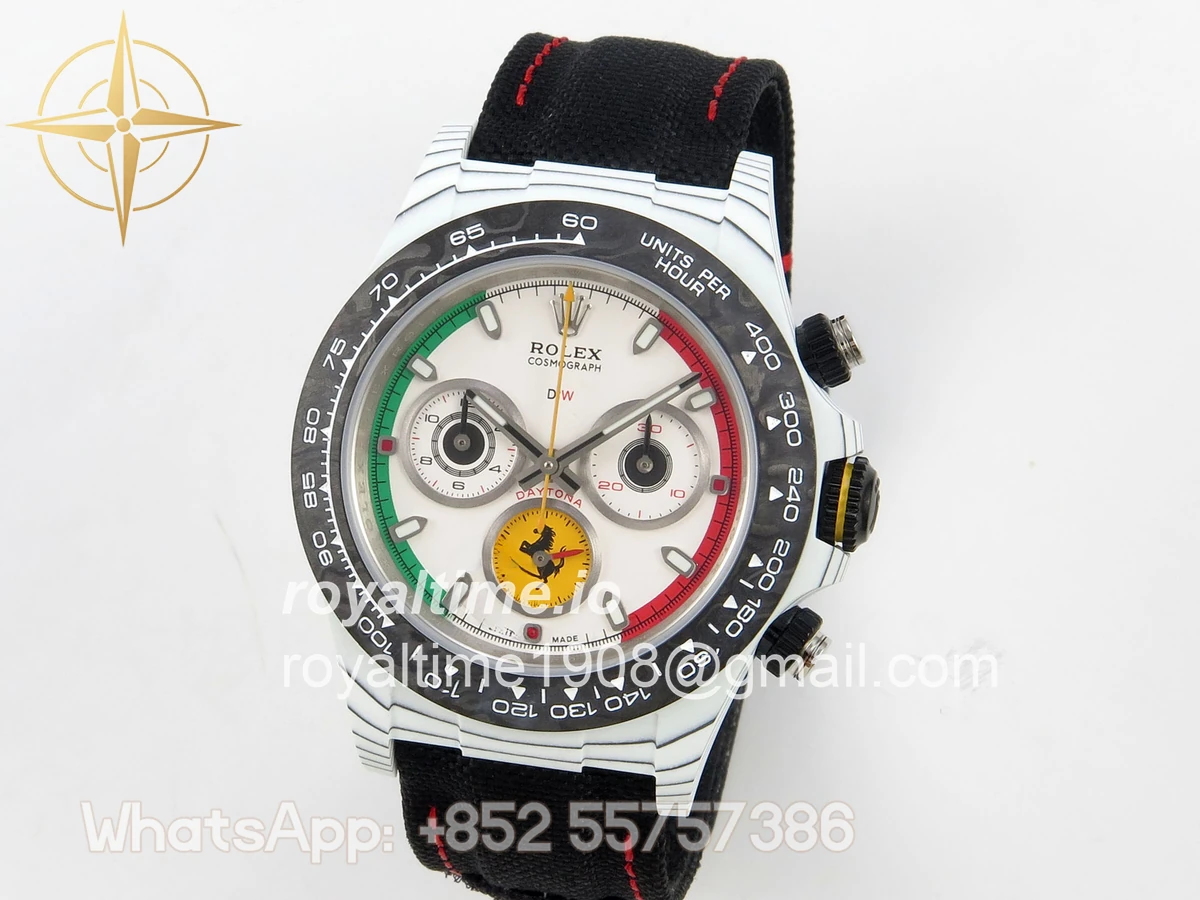 Rolex Daytona DIW Ferrari White Carbon DIWF White Italy Dial on Black Nylon Strap DD4801 - Image 3
