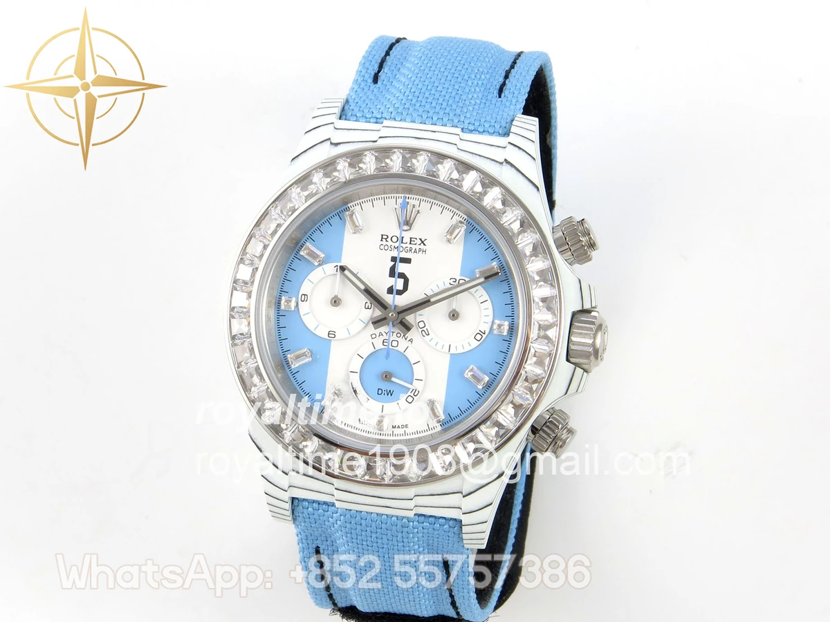Rolex Daytona DIW White Carbon Case DIWF Edition Baby Blue/White Crystal Dial Crystal Bezel on Baby Blue Nylon Strap DD4801 - Image 3