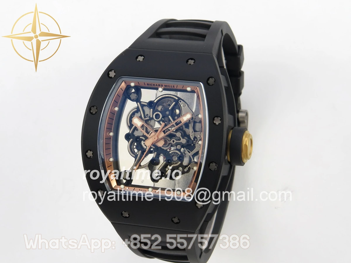 Richard Mille RM055 Black Ceramic APSF on RG Inner Bezel on Black Rubber Strap RMUL2 - Image 3