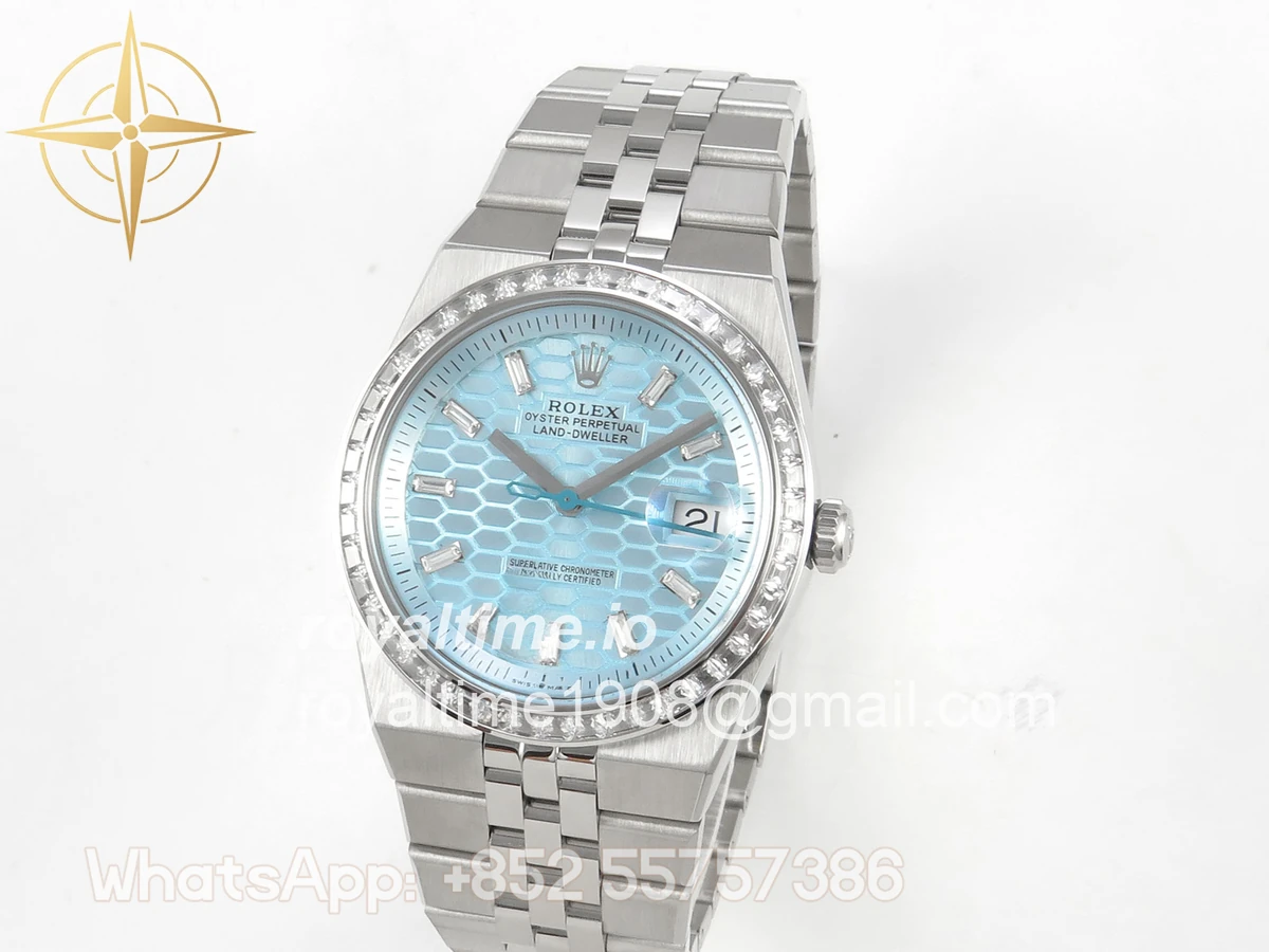 Rolex Land Dweller 127336 DIWF Ice Blue Textured Dial Diamonds Bezel on SS Bracelet A7135 - Image 3