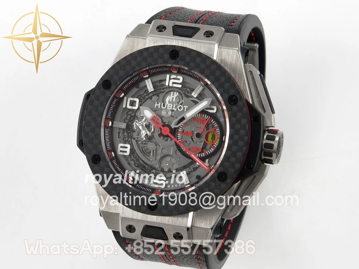 Hublot Big Bang Ferrari Titanium HBBF Carbon Fiber Bezel on Black Leather Strap A1241 - Image 3
