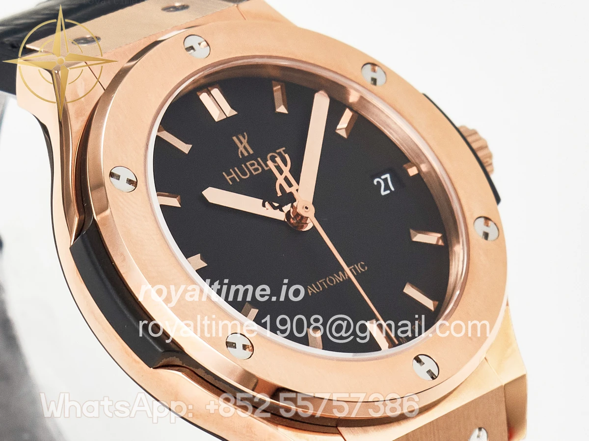 Hublot Classic Fusion 38mm RG JJF Black Dial on Black Gummy Leather Strap - Image 3