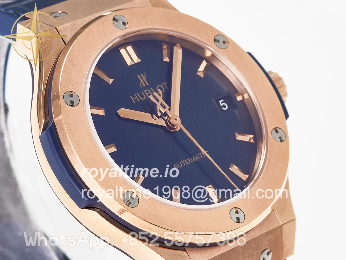 Hublot Classic Fusion 38mm RG JJF Blue Dial on Blue Gummy Leather Strap - Image 3