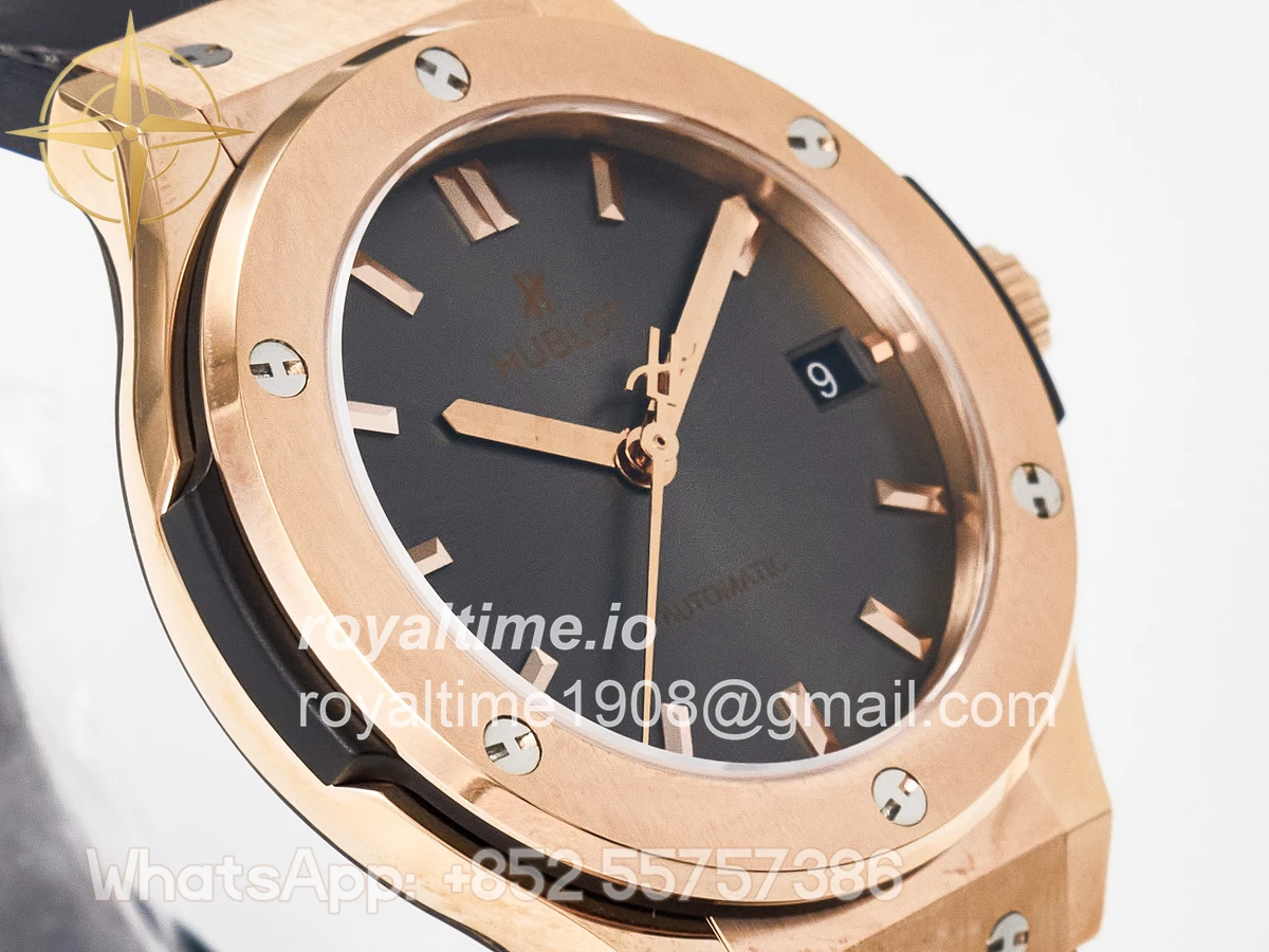 Hublot Classic Fusion 38mm RG JJF Gray Dial on Black Gummy Leather Strap - Image 3