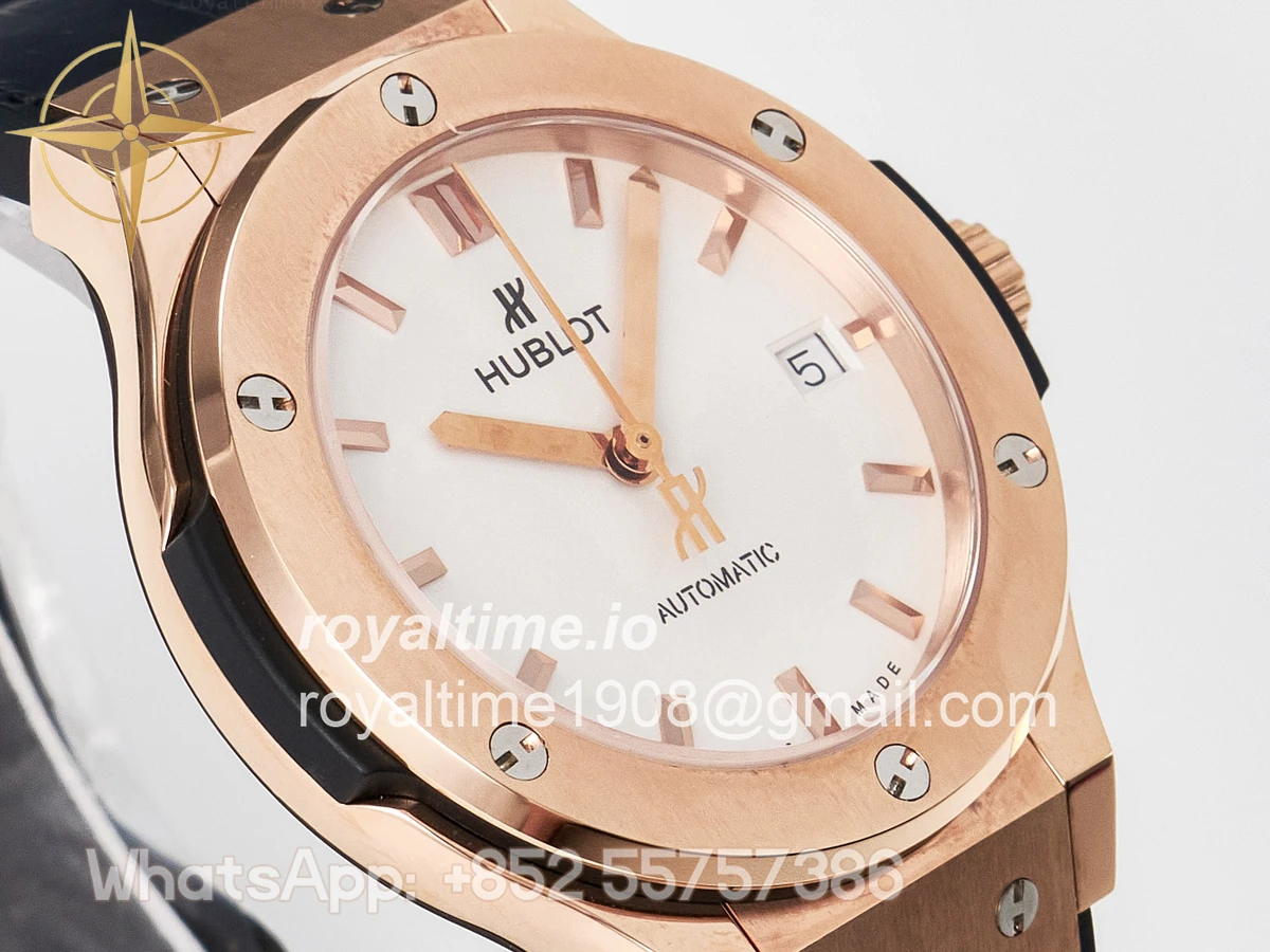 Hublot Classic Fusion 38mm RG JJF White Dial on Black Gummy Leather Strap - Image 3