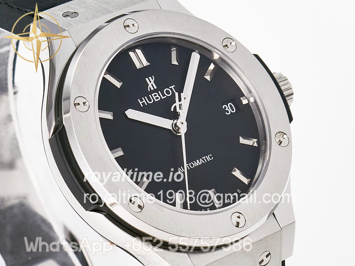 Hublot Classic Fusion 38mm SS JJF Black Dial on Black Gummy Leather Strap - Image 3
