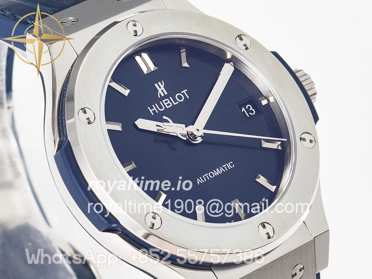 Hublot Classic Fusion 38mm SS JJF Blue Dial on Blue Gummy Leather Strap - Image 3