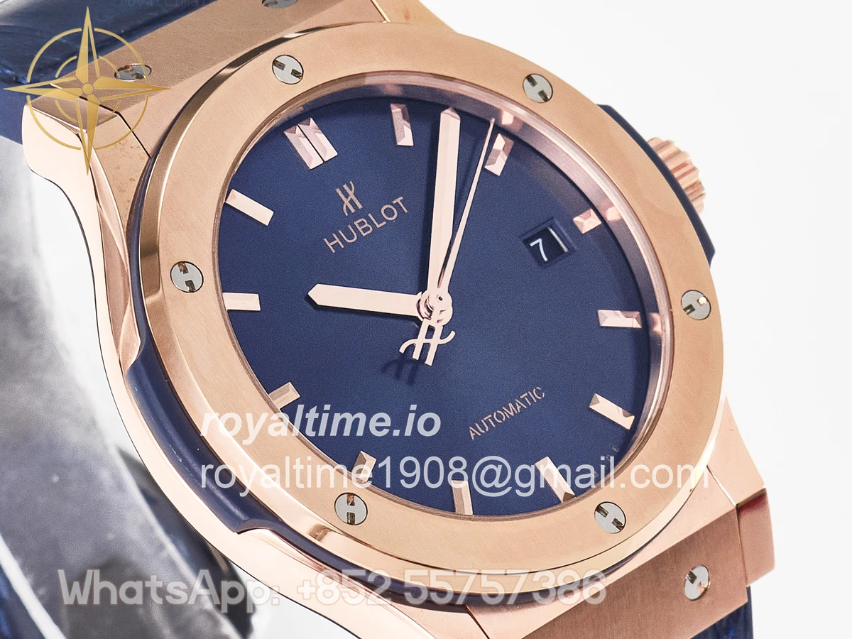 Hublot Classic Fusion 42mm RG JJF Blue Dial on Blue Gummy Leather Strap - Image 3