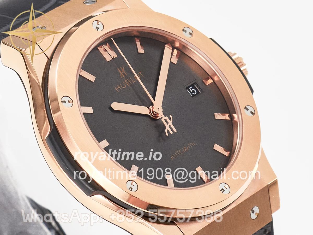 Hublot Classic Fusion 42mm RG JJF Gray Dial on Black Gummy Leather Strap - Image 3