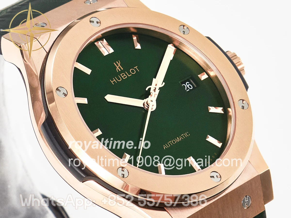 Hublot Classic Fusion 42mm RG JJF Green Dial on Green Gummy Leather Strap - Image 3