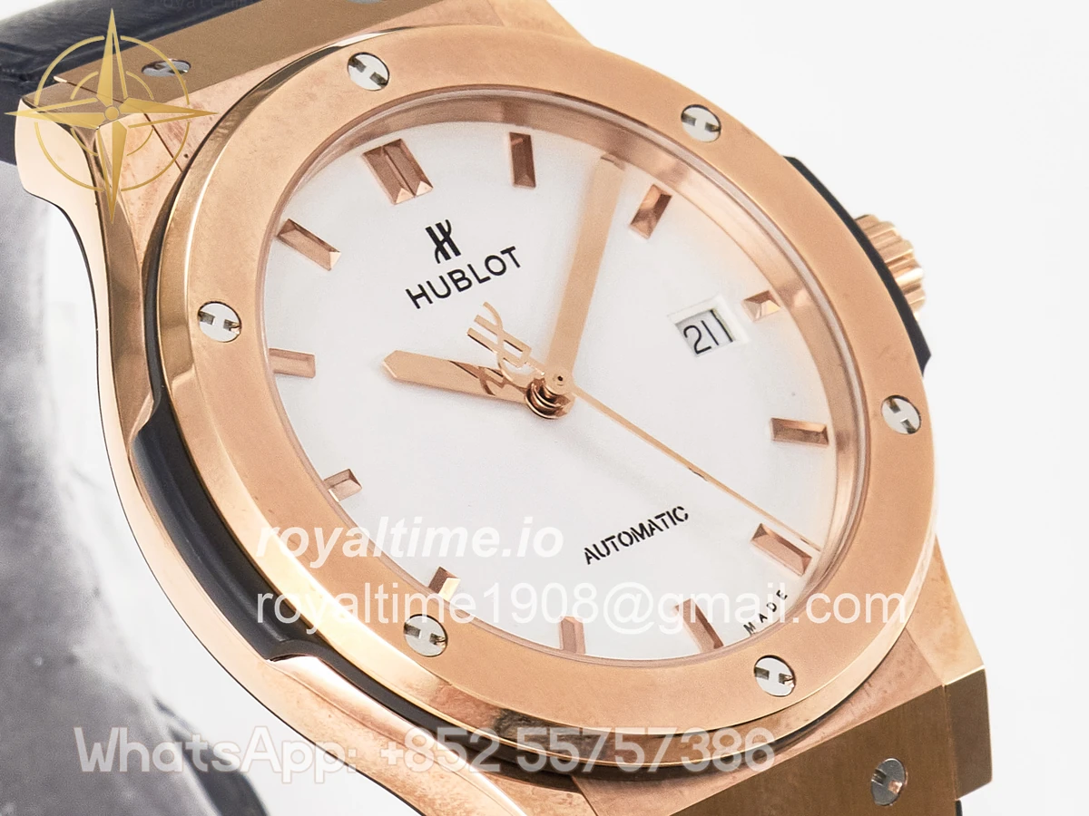 Hublot Classic Fusion 42mm RG JJF White Dial on Black Gummy Leather Strap - Image 3