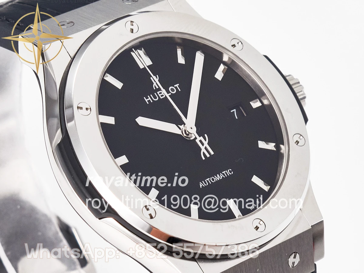 Hublot Classic Fusion 42mm SS JJF Black Dial on Black Gummy Leather Strap - Image 3