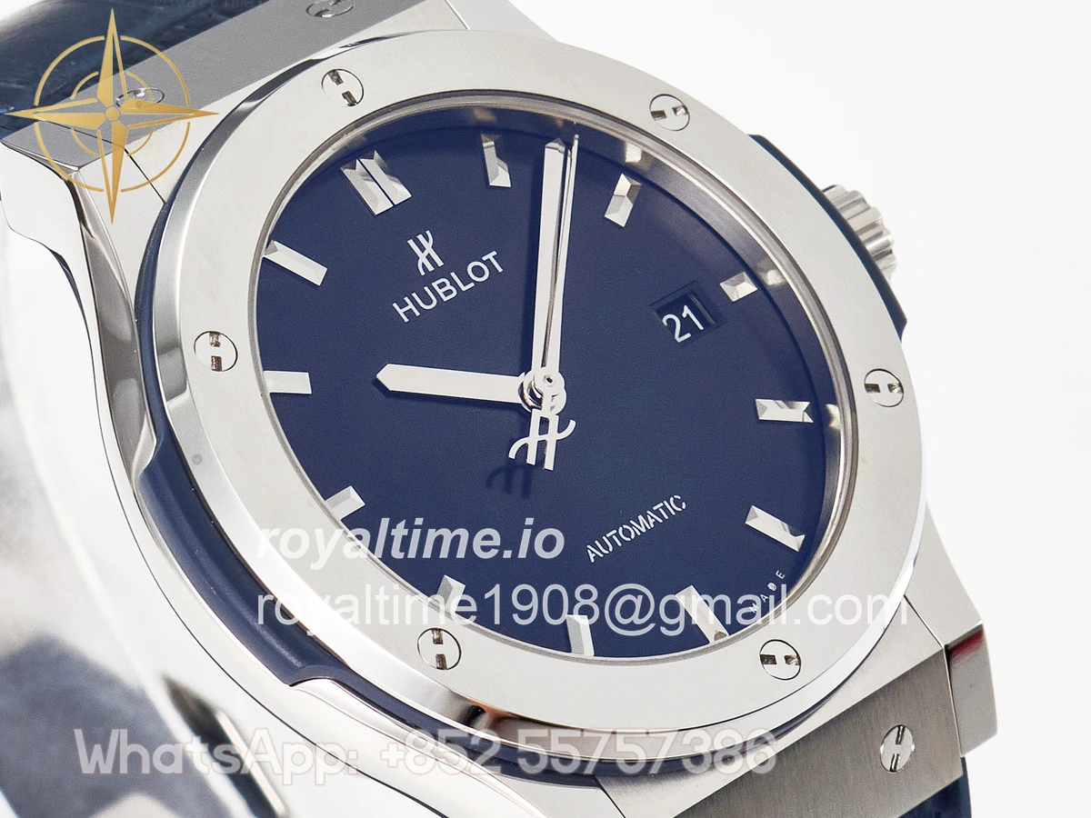 Hublot Classic Fusion 42mm SS JJF Blue Dial on Blue Gummy Leather Strap - Image 3