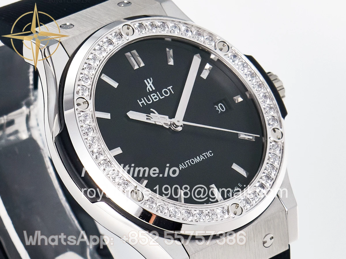 Hublot Classic Fusion Bang 42mm HBF Black Dial Diamonds Bezel on Black Rubber Strap A2892 - Image 3